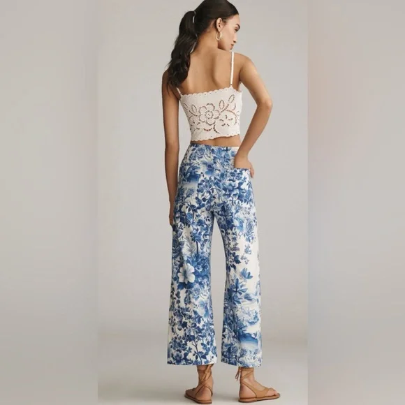 Maeve Blue Floral Cropped Pants - Picture 2 of 11